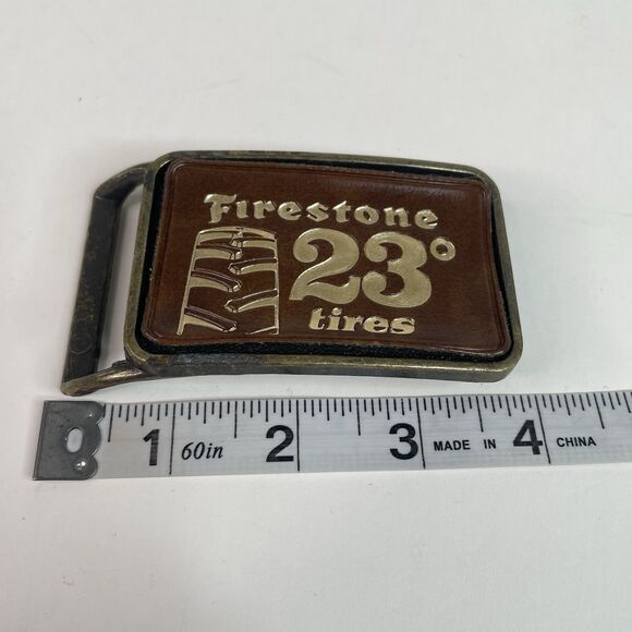 Vintage Firestone 23 Degree Tire Belt Buckle, Metal And Leather, - Picture 4 of 5